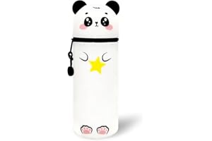 GDFJBG Trousse Ecole 2 en1 en Silicone Souple - Kawaii, Panda Porte-Plume, Fermeture Eclair en Silicone, Pochette de Stylo, avec Support pour Stylo,Extensible en Forme de Animal