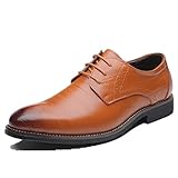 Business Anzugschuhe Herren, Lederschuhe Schnürhalbschuhe Oxford Smoking Lackleder Brogue Schuhe Hochzeit Derby Leder, 46 EU, Khaki