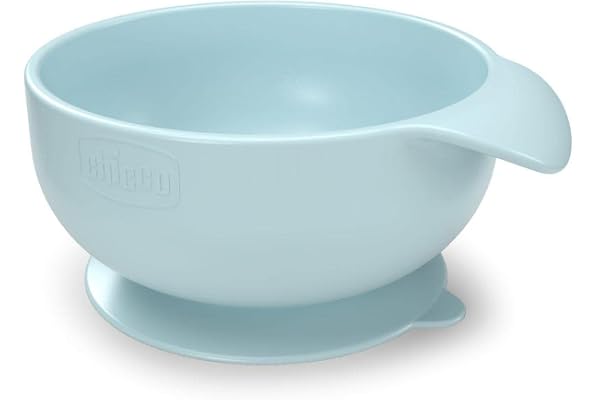 Chicco Bol en Silicone avec ventouse pour Bébés, Résistant, Facile à Nettoyer Assiette pour Aliments Semi-Liquides avec Poignée Ergonomique - dès 6 Mois, Bleu Clair