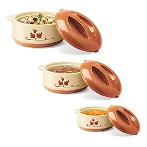 Milton Orchid Insulated Plastic Casserole Gift Set, 3-Pieces, Light Brown