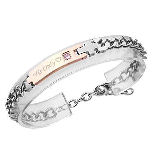 Zysta „Her One und His Only Schrift Curb Kette Armband mit Gravur partnerarmband Partner Ambänder aus Edelstahl Pärchen Armreifen für verliebte Herren Damen Geschenkset