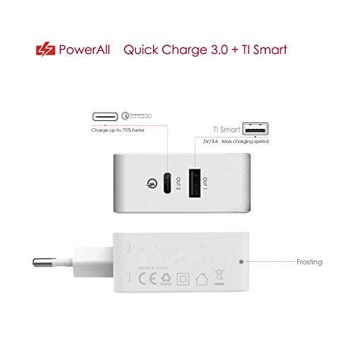 USB-C USB Ladegerät, BC Master Quick Charge 3.0 34.5W 2 Port Schnellladegerät (USB-A+Typ-C Port)für Samsung,Iphone,LG G5,HTC 10,New Macbook,Google Chromebook und Mehr – Weiß(mit USB Kable) - 3