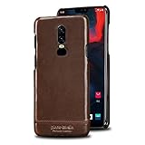 Caseme OnePlus 6 Case, One Plus 6 Covers Ultra Hybrid Case Pierre Cardin Premium Genuine Leather Protective Back Case Cover for OnePlus 6/One Plus 6- Dark Brown Back by caseme