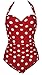 50s Retro Vintage Flora Print White Polka One Piece Swimwear Monokinis Medium Red