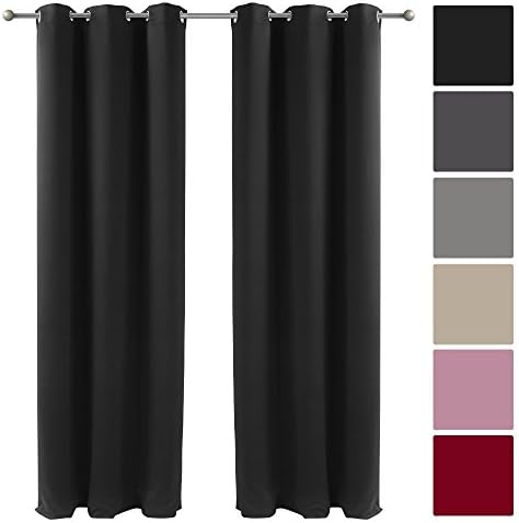 Decolicious - 1 Pair of blackout eylet curtains - Black - 46x54'' (117x137 cm)