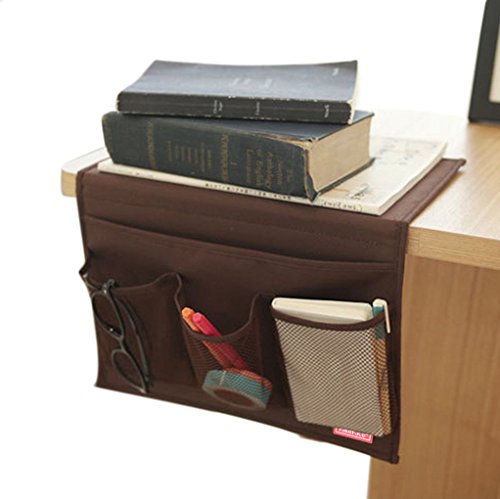 FakeFace Bettablage Sofa Aufbewahrungstasche Bed Organizer für Buch Fernbedienung Handy Magazin BRAUN - 5