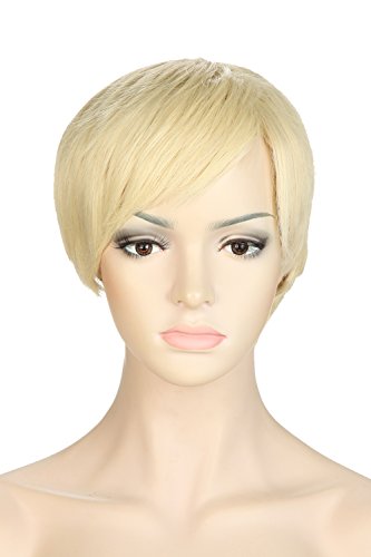 S-noilite® Fashion Short Full Wig Heat Resistant Synthetic Hair Wigs for Women (Asymmetric Style, Bleach Blonde)