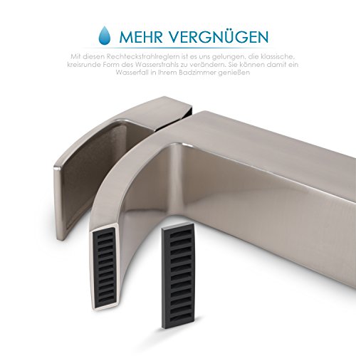 HOMFA Waschtischarmatur Wasserfall Einhebel Einhandmischer Mischbatterie Wasserhahn Armatur für Bad Badezimmer Waschbecken, Nickel gebürstet, HF001 - 6