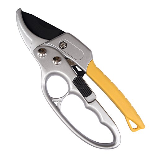 Seshine Tijeras de podar Profesional con la afilada hoja de acero de carbono SK-5 - menos esfuerzo - Anti Slip goma mangos - el mecanismo de desbloqueo Simple - Bueno para Manzanos, Rosas y Setos - Jardineria Herramientas Podador de Mano