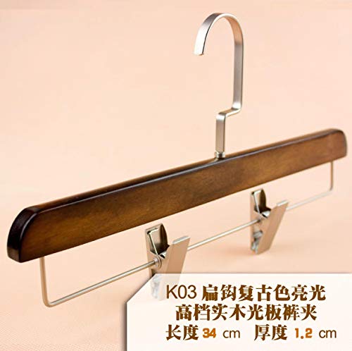 Preisvergleich Produktbild Kleiderbügel-hochwertige feste hölzerne Aufhänger-Hosen-Gestell-Männer und Frauen luden hölzerne Retro- hölzerne Aufhänger-Kleidungs-Speicher-hölzerne Aufhänger groß, 15, Hosen-Klipp K03 flaches Haken-Licht