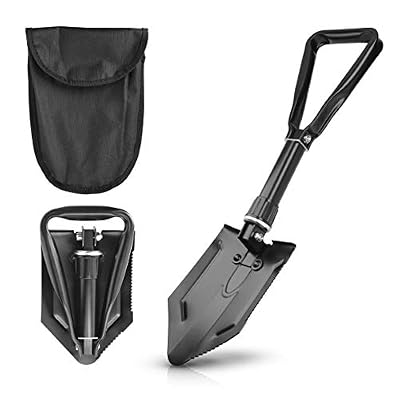 Navaris Pelle pliante - Pelle pliable camping légère avec côté dentelé - Pelle pliante militaire survie randonnée marche jardinage - Acier noir