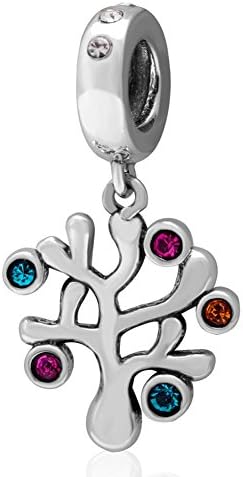 Sandcastle Charm Family Tree of Life Pendant With Colorful CZ 925 Sterling Silver Dangle Charm for European Charms Bracelets By Mother's Day Gifts