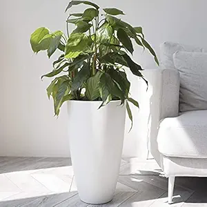 UV Tall Planters Outdoor Indoor | Modern White Flower Pots with Drainage Holes for Balcony Garden Patio Deck || 20 Inch || Color White (Pack of 1)