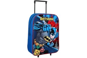 TOP LINEN (NW) LTD Top Linen Kids Travel Trolley Backpack - Wheeled Suitcase Rucksack Bag - Children Favourite Characters Foldable Carry-on Luggage Carrier Bag - Standard Batman Trolley Bag