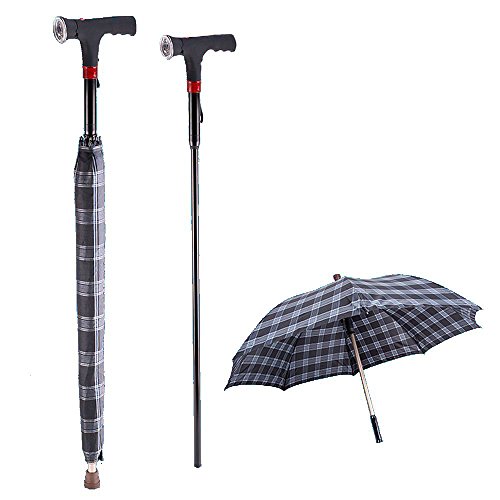 Preisvergleich Produktbild JKYQ Multifunktionelle Stock Outdoors Dach Rohr ältere LED Beleuchtung schirmstange Aluminiumlegierung schwarz Schirmdurchmesser 105cm Cane 87cm