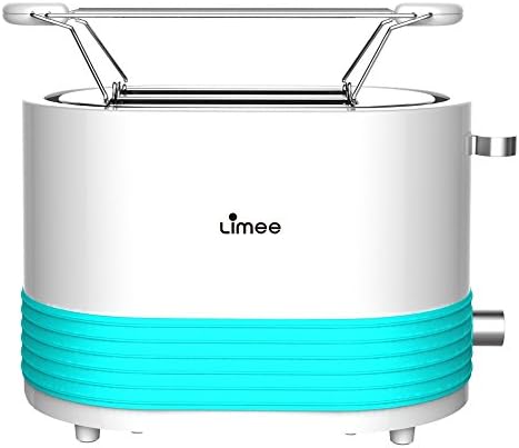 Limee TR0701-Bun warmmer 2 slice toaster with wide slots and glossy plastic silicone ring blue
