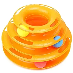 PSK Interactive Tower of Tracks Plastic 3 Layers Pet Game Entertainment Turntable with Colourful Ball Toy for Cats