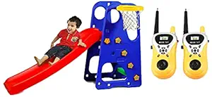 Webby Walkie Talkie Toy with Range Upto 100 Feet (Multi-Color) & Webby Premium Foldable Garden Slide with Adjustable Height, Basketball Ring for Kids, Multicolor