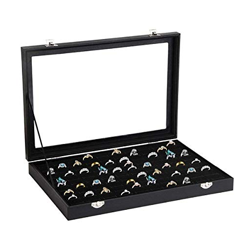 Preisvergleich Produktbild CHENZHAOL Schmuckschatulle Mädchen Glasdeckel Multifunktions Ring Mix Halskette Schmuck Tablett Ring Veranstalter Ohrringe Schaufenster Aufbewahrung Abschließbare Boxen (Color : 100 Slot Ring Black)