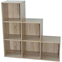 Alsapan Compo Meuble de Rangement 6 Casiers en Escalier Bibliothèque Etagères Cubes Chêne 93 x 30 x 94 cm