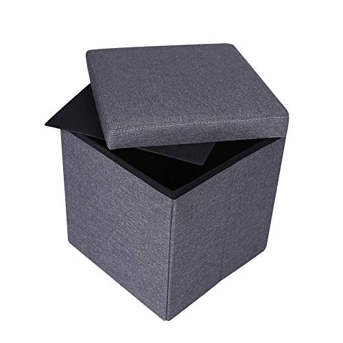 SolarNovo Pieghevole Sgabello Pouf Cassa di Stoccaggio Cubo Sedile Ottomano Poggiapiedi Panca Scatola di Immagazzinaggio con Coperchio Rimovibile MDF Max. 300 kg (Grigio Scuro, 38 * 38 * 38cm)