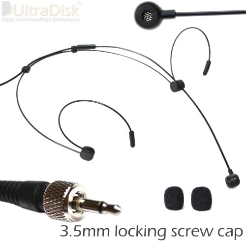 UltraDisk 4092 Skin Beige Black Headworn Microphone Headset for Wireless Bodypack Transmitters, PC Laptop, Digital Video Camera, Digital Voice Recorders (Black - 3.5mm lock thread SENNHEISER)