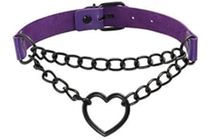 Manfnee Choker Punk Gothique Cuir PU Ras de Cou à Chaîne Coeur Collier Rock Femme Homme Réglable