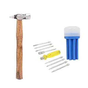 Suzec Johnson Home Utility Kit Cross Pein Hammer & Screwdriver Set with Neon Bulb (8 Pieces)