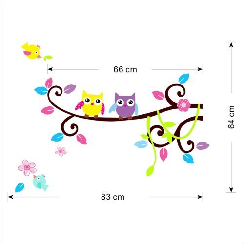 Farbig Wandtattoo Kinderzimmer Tür Festern Dekor bunt Eulen Baum entfernbar Wandstickers. QT35 - 5