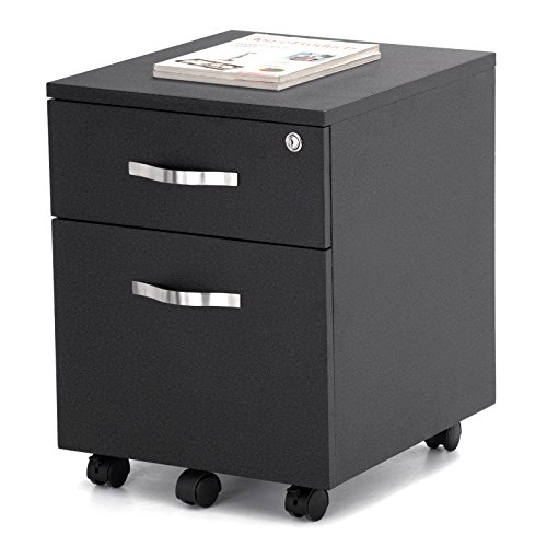 Songmics Abschließbar Rollcontainer Büroschrank mit 2 Schubladen 5 Kunststoffrollen unten schreibtisch Büromöbel schwarz 43,5 x 40 x 52,5 cm LCD25B - 6