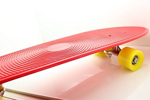 27"x7.5" BIG 70'S STYLE CRUISER SKATEBOARD - FISH BOARD RETRO SKATE (Red/Yellow Wheels)