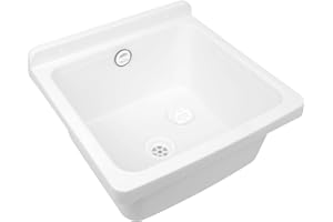 ‎SANITOP-WINGENROTH Sanitop-Wingenroth Ausgussbecken in weiß | 40 cm | Ausgusswaschbecken aus Kunststoff | Waschtisch wandhängend | Mit Spritzschutz und Überlauf | Hänge-Waschbecken | 04213 0