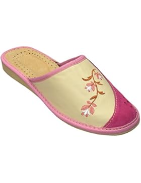 Hausschuhe Leder Damen Pantolette Gummisohle Latschen Leder Modell XB04