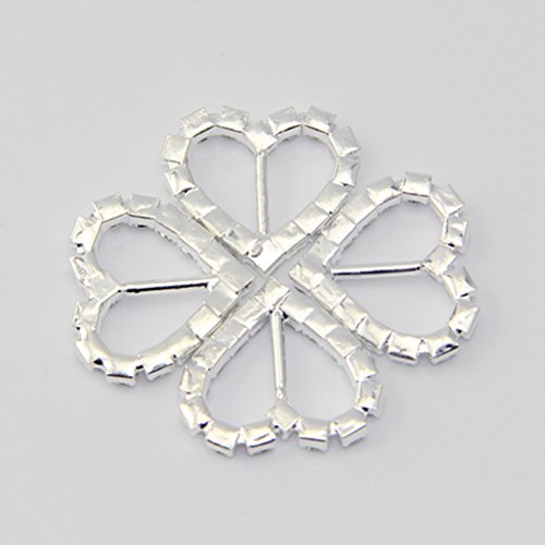 GINXU 50 Stk Herz Geformt Kristall Buckle Slider Schnalle zur Dekoration von Geschenkband mit Strass-Verzierung Silberfarben - 4