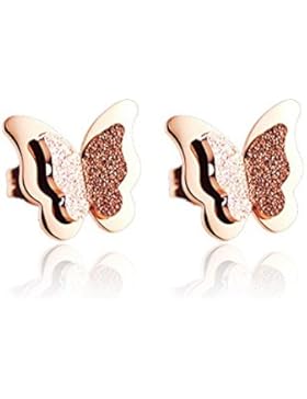 FindOut rosé vergoldet Titan Stahl bereift schmetterlingsförmigen vierblättrige Kleeblatt Ohrringe (f944). Größe...