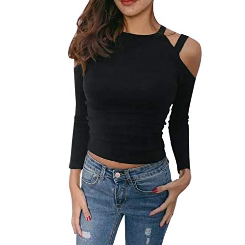Lazzboy Tops Shirt Womens Straps Cold Shoulder Long Sleeve Size 6-14 Sexy Ladies Slim Short Blouse