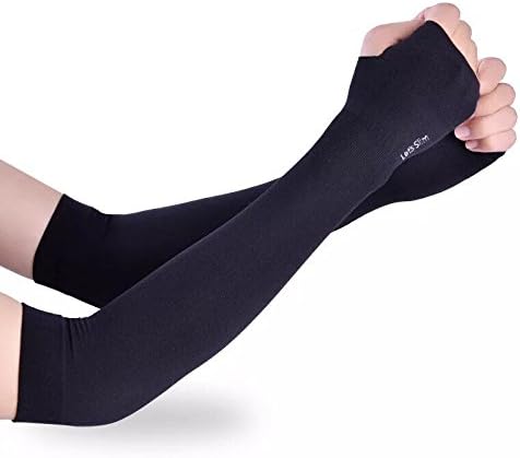 Sports Cooling Arm Sleeves UV Protection Unisex Cooler Arm Sleeves for Bike/Hiking/Golf (Black, With finger set)