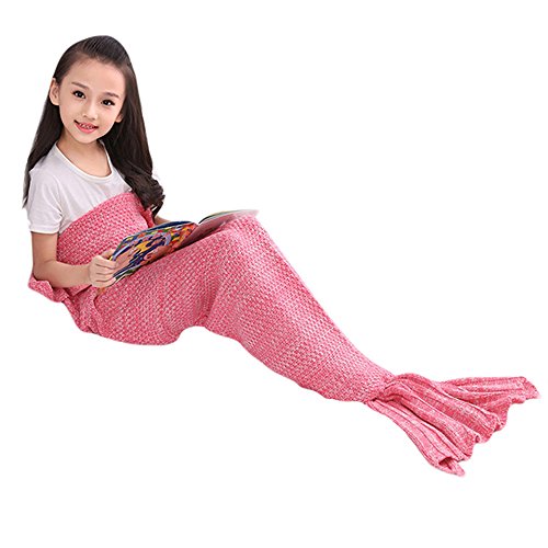AIDUE Kids Mermaid Tail Blankets,Handmade Crochet Sofa Blankets Knitted Mermaid Bed Quilt Nap Sleeping Bag for