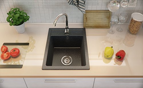 Granitspüle graphit, 1-Becken, Siphon, Granitbecken, Küchenspüle, Schrankbreite ab 40 cm - 5