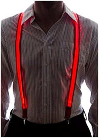 Men Braces 25mm Light Up LED Trouser Suspenders, One Size (Red)
