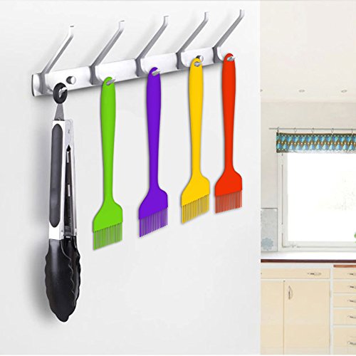 WOSON 5Pcs BBQ Grill Zubehör Set – 4x Silikon Backpinsel / Grillpinsel (21*3.5cm) + 1x Küchenzange / Grillzange aus Edelstahl mit Silikon 27cm für Kochen, Grillen, Backen und Servieren - 7