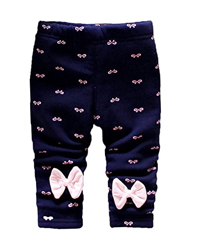 Zhuannian Baby Girls Bowknot Fleece Lining Leggings Trousers (9-12months, Navy blue bow)
