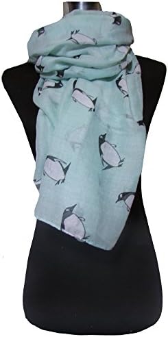 Aqua Unusual Cute Monty Penguin Print Lightweight Scarf