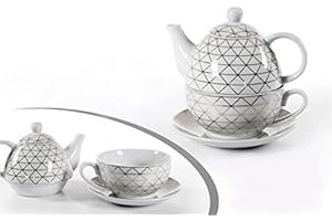 GICOS IMPORT EXPORT SRL Set thè Tazza con teiera e piattino in Porcellana Decorato Oro 15,5+13,5 CM ELA-780714