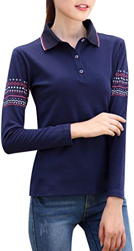 AEROBIC Womens Polo Shirt Causal Tee Top Sport Tennis Workout Golf Long sleeves Royal Blue Medium