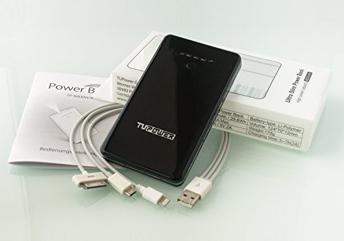 Power Bank 8000mAh Ultra leicht flach TUPower Powerbank Ladekabel Schwarz für iPhone 5 5C 5S 6 Samsung Galaxy S5 S6 S7 Edge externer Akku Smartphones - 6