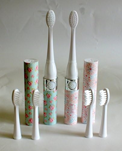 iActive Sonic Travel/Pocket/Handbag Electric Toothbrush Double Pack Pink & Mint Green with Rose + six Heads