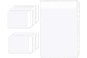 NATSUMEBASICS 12pcs Binder Pockets A5 6 Holes Binder Pouch No Zipper Loose Leaf Bag PVC Document Filing Bags Translucent Budgeting Envelopes Wallet Binder Cash Planner Insert Pouches Organizer (A5 1 Pocket)