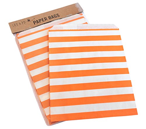 Lau and Home - Bolsas de papel a rayas para fiesta de cumpleaños, dulce bolsa, regalo de boda, 13 x 18 cm, 25/50/100 unidades
