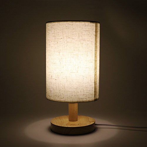 Rund Design Tischlampe Nachttischlampe, Holz und Stoffschirm Licht für Schlafzimmer, Wohnzimmer, Babyzimmer, Fensterdeko,Studentenwohnheim , Kommode, Couchtisch , Bücherregal - 2